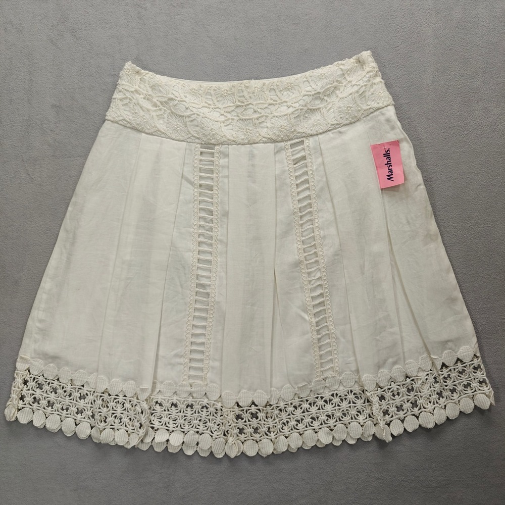 Kenar Cream A-Line Skirt with Lace Trim